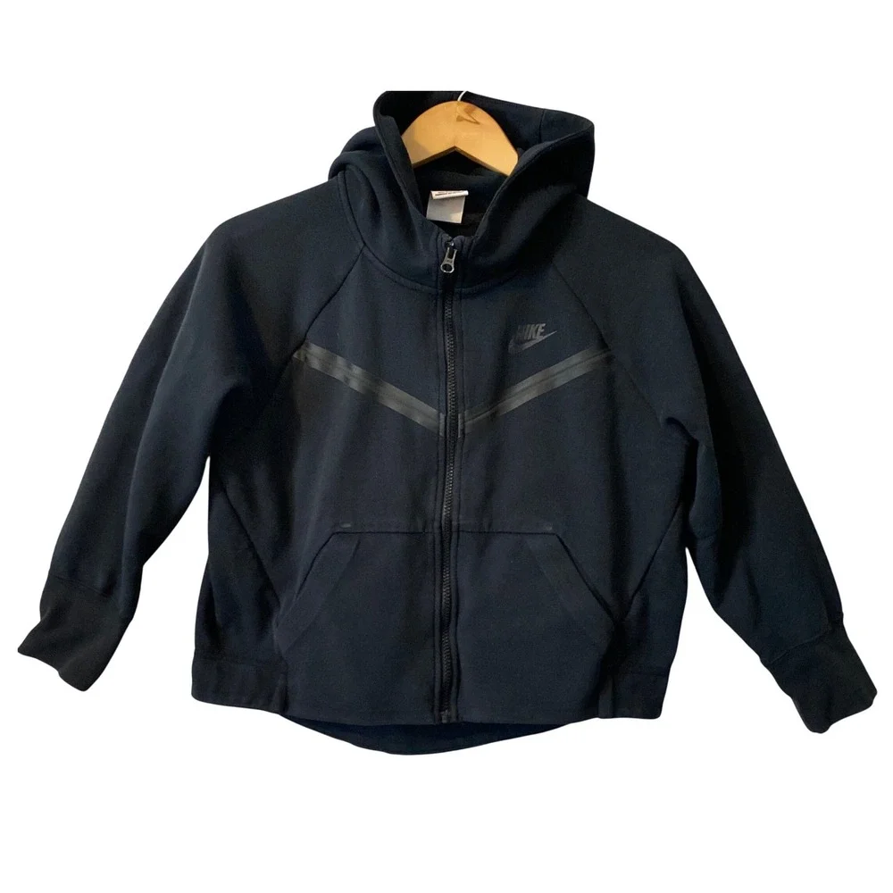 Nike Kids Tech Fleece Full Zip Hoodie Black Chevron Sportswear Large 12-14